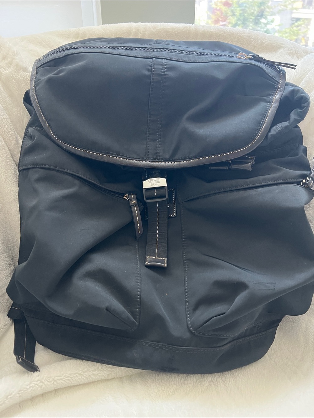 Coach Black Nylon Backpack with Silver Hardware
